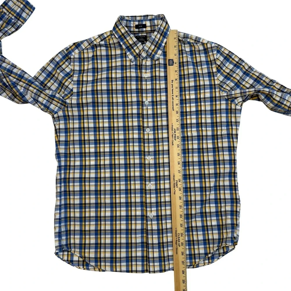 J Crew Mens‎ Slim Fit Plaid Button Down Shirt Long Sleeve Flex Washed Size L